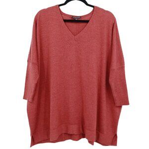 Eileen Fisher V-Neck Sweater in Warm Red merino wool M